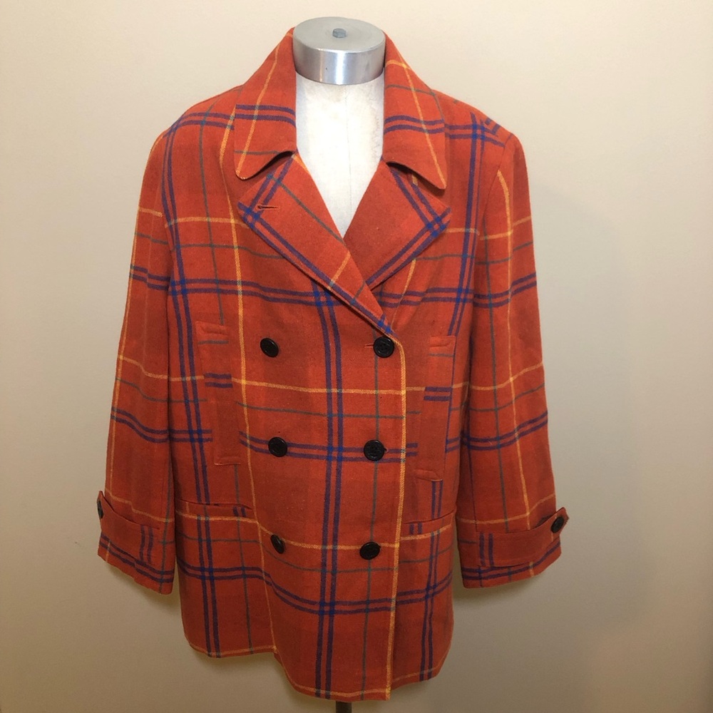 Sundance catalog Courtney peacoat double breasted plaid blazer